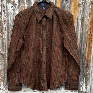 Chaps Striped Paisley Button-Up Shirt - Rust, Green, Brown